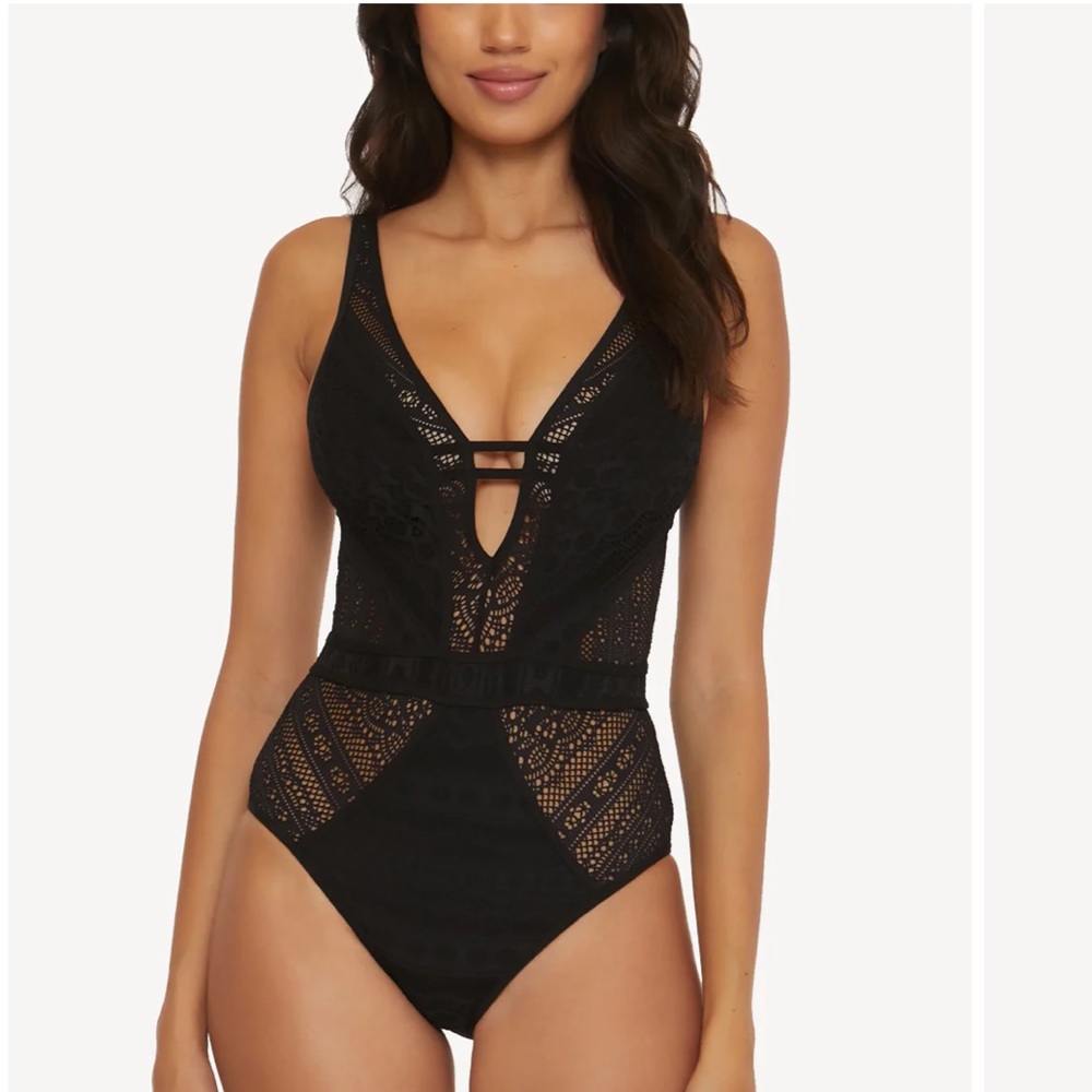 BECCA Black Crochet Lace One-Piece Swimsuit